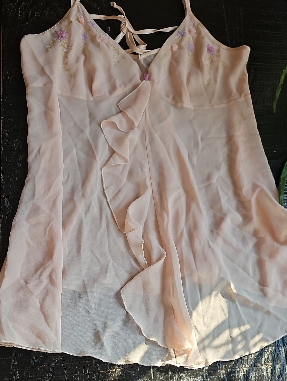 VINTAGE New Without Tags Sheer Blush Chemise + Panty Floral Embroidery Medium